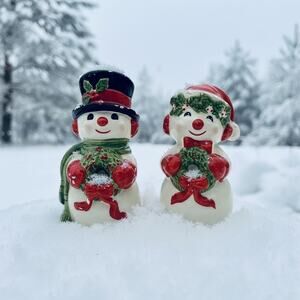 Vintage Lefton Snowman Salt & Pepper Shakers-Christmas-Mid Century-Holiday-Retro